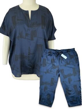 Eileen Fisher Silk Organic Cotton Boxy Top 3X & Slouchy Pant 2X Brushstroke NWT